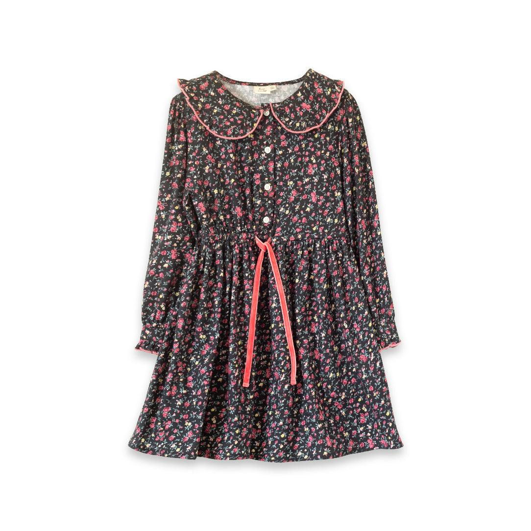 Girls Adelaide Velvet Tie Dress | Ebony Floral