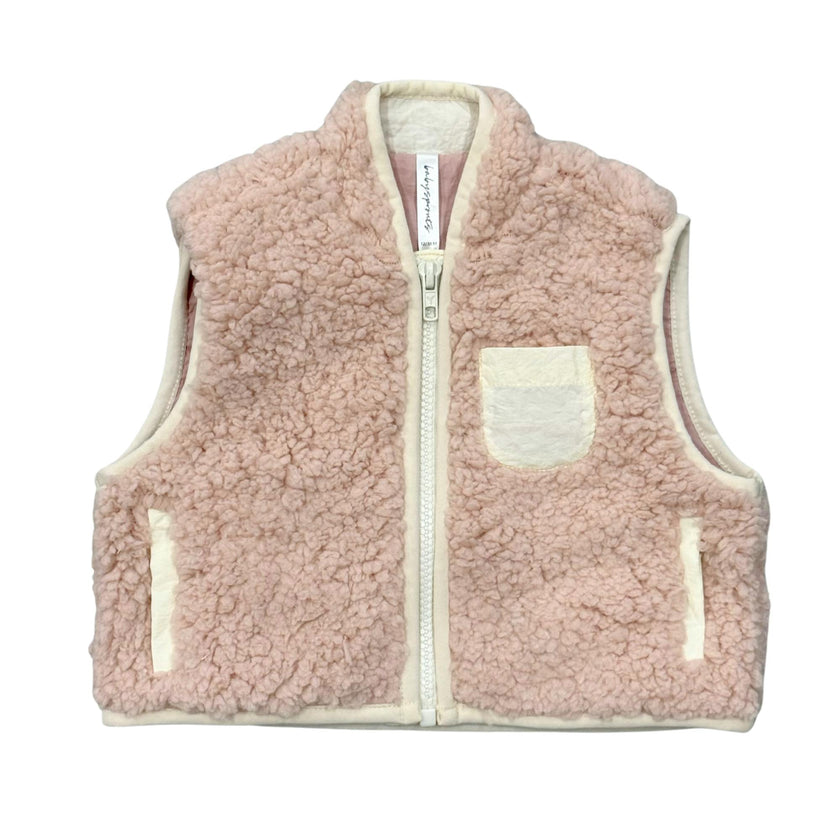 Girls Sherpa Zipper Vest in Soft Pink