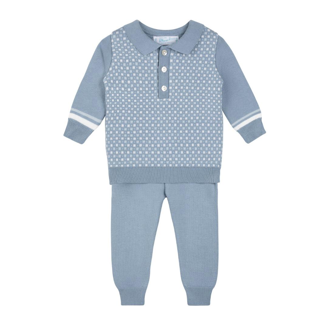 Boys Geo Knit Polo Set Vintage Blue