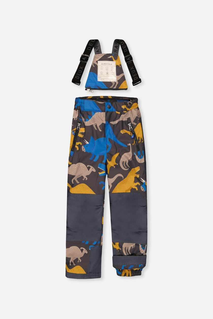 Two Piece Play Snowsuit Colorblock with Grey and Blue Dinosaur Print Pants