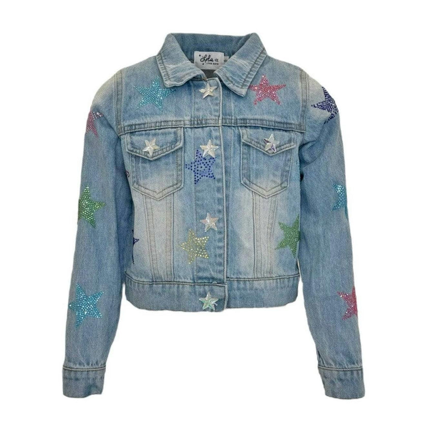 Crystal Rainbow Stars Denim Jacket