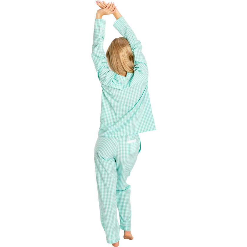 Women's Hepburn Gingham Mint Long PJ Set - Organic Cotton Poplin