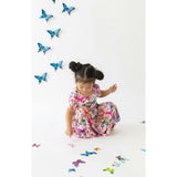 Watercolor Butterfly Short Sleeve Ruffled Twirl Dress