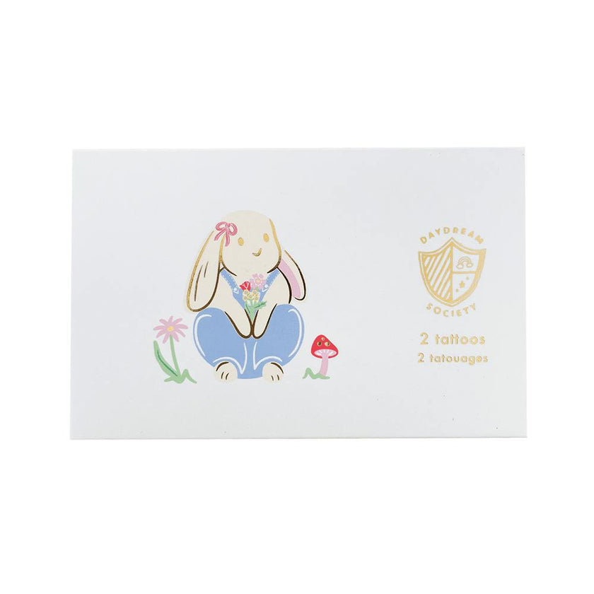 Bunnies In The Garden Overalls Bunny Temporary Tattoos