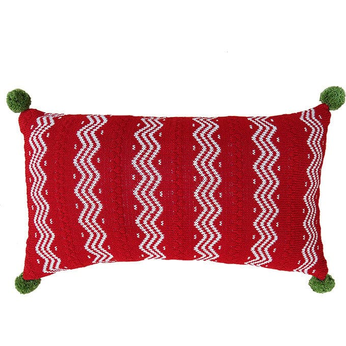 Zig Zag Lumbar Pillow with Pom Poms