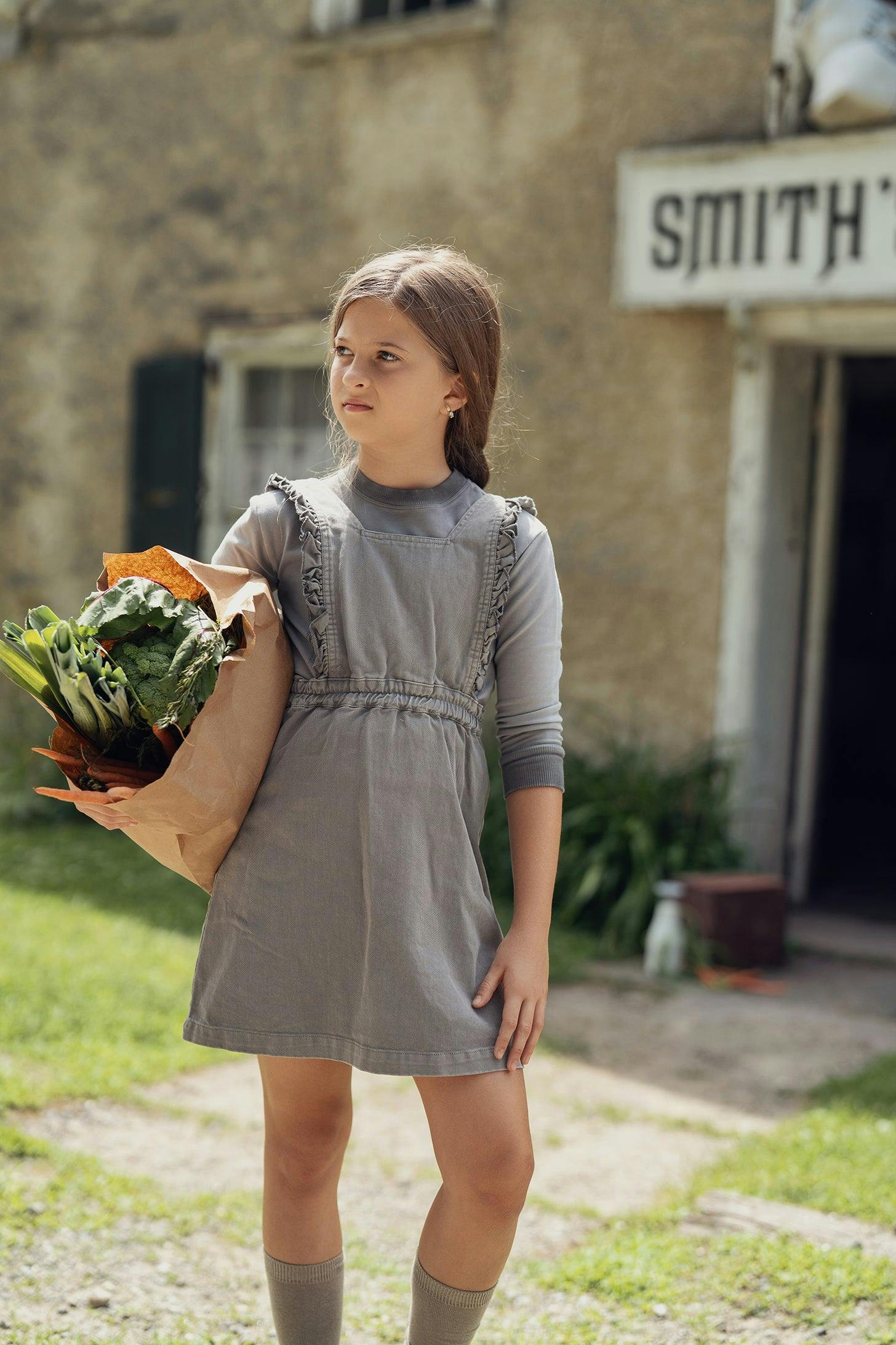 Denim Ruffled Elastic Waist Jumper