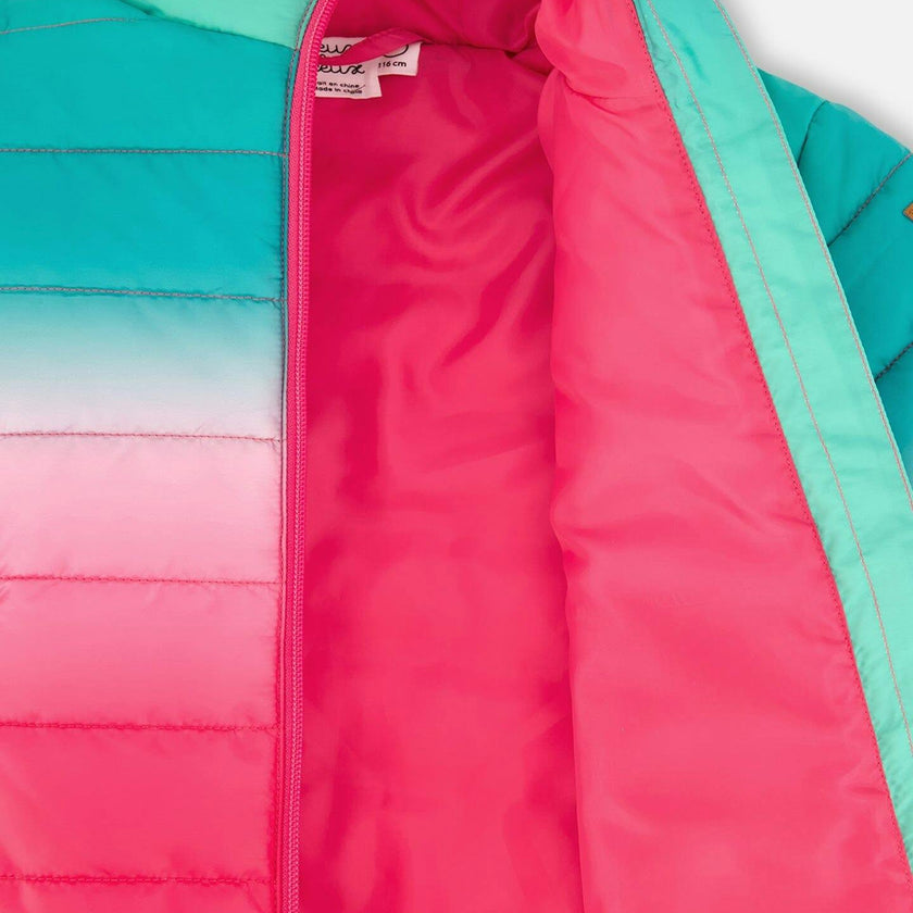 Quilted Mid-Season Jacket Green and Pink Gradient