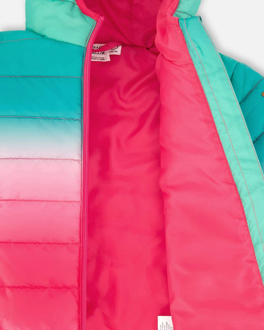 Quilted Mid-Season Jacket Green and Pink Gradient