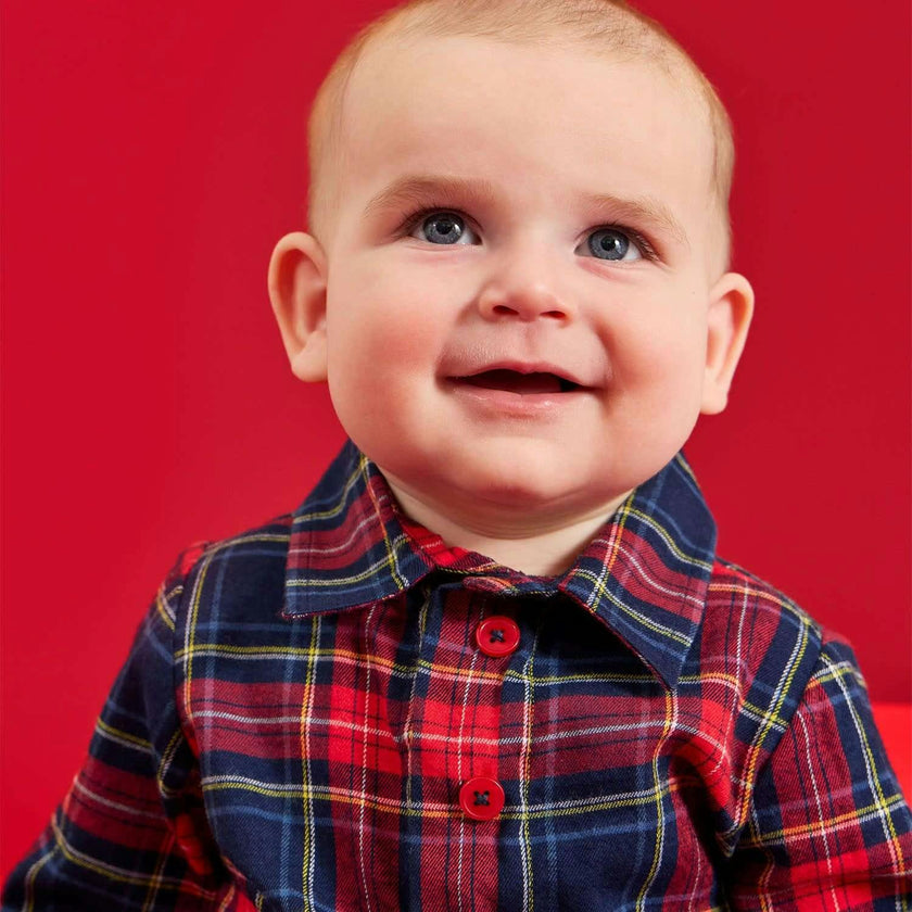 Magnetic Polo Romper HOLIDAY PLAID