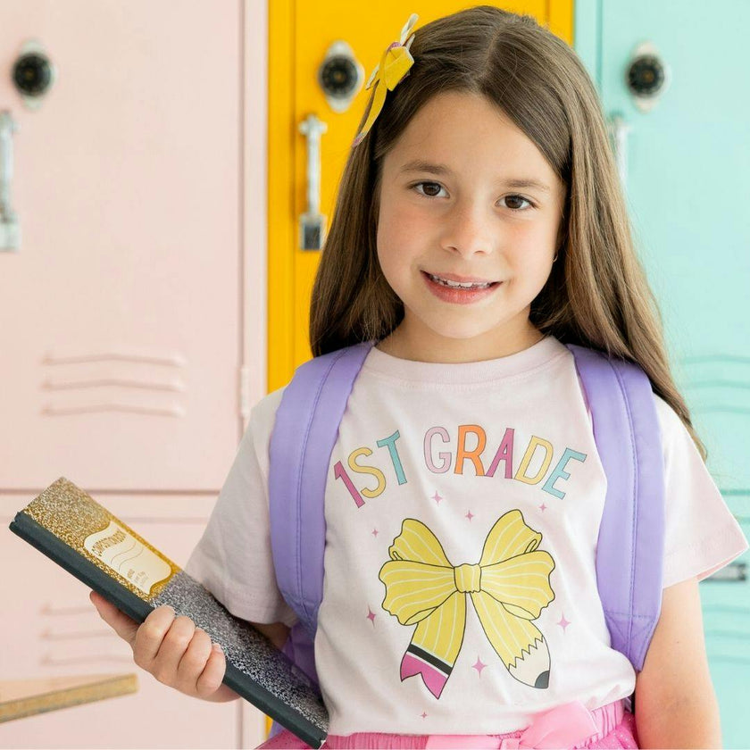 First Grade Pencil Bow Short Sleeve T-Shirt