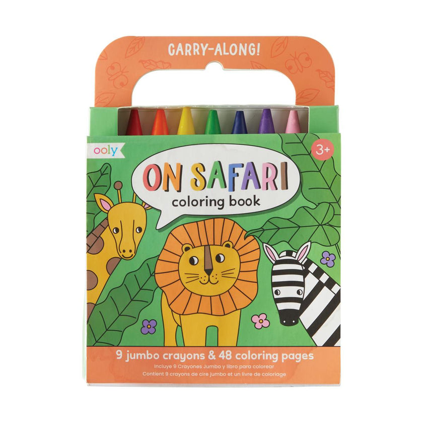 Carry Along! Coloring Book and Crayon Set - On Safari - Set of 9 Crayons