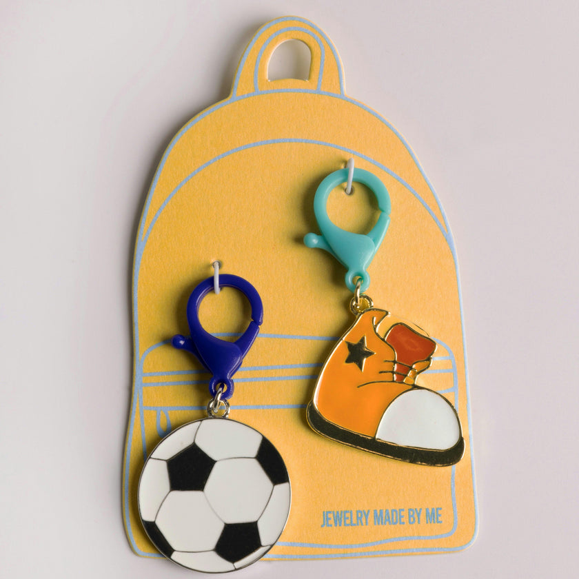 Enamel Soccer Ball and High-Top Sneaker Backpack Charm Set of 2