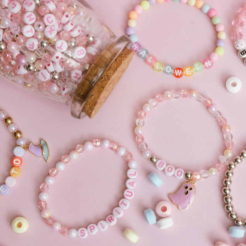 BOO Pastel Pink Letter Bead & Ghost Charm DIY Bead Jar