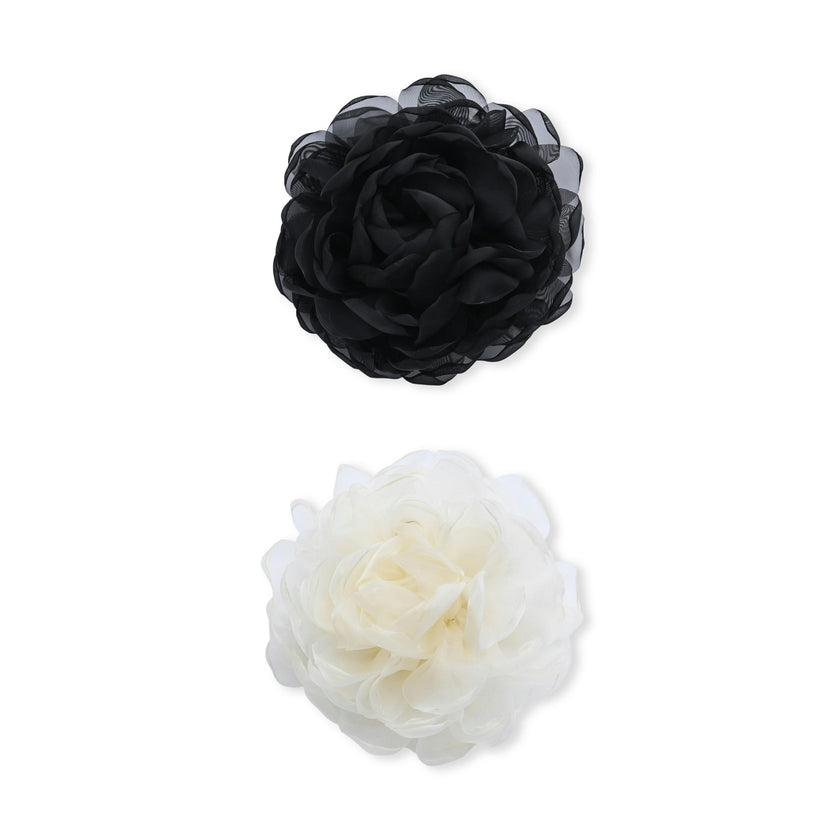 Black Tulle Flower Hair Clip Duo