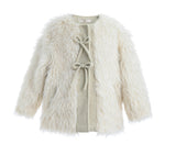 Cream Faux Fur & Wool Bow Coat