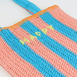Striped Raffia Happy Tote Bag