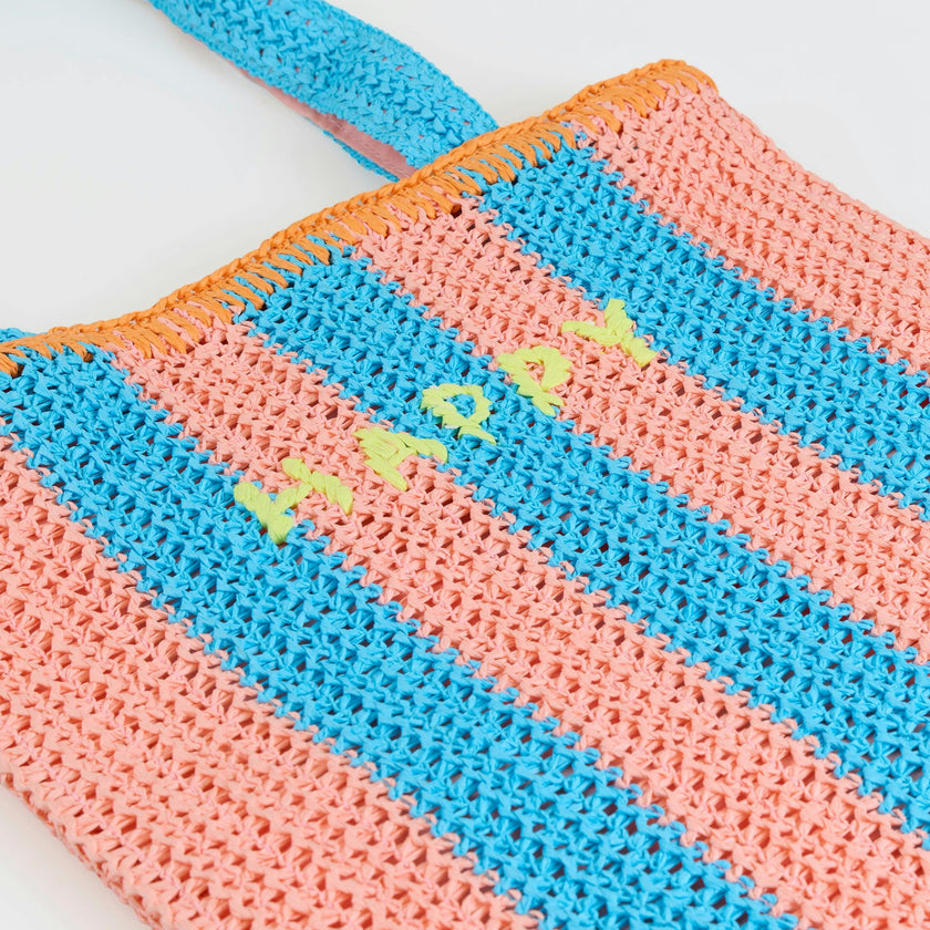 Striped Raffia Happy Tote Bag