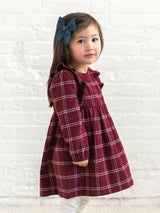 Celyn Flannel Ruffle Long Sleeve Dress - Pomegranate Plaid