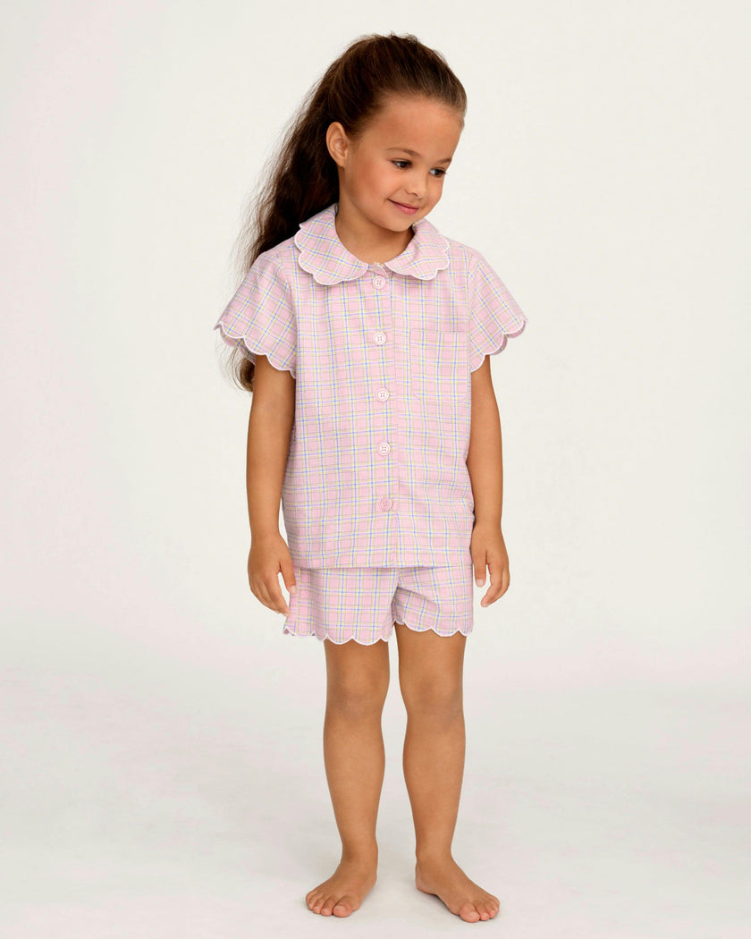 Kid's Twill Colette Short Set in Peony Plaid
