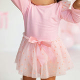 Flocked Heart Tiered Long Sleeve Tutu Bodysuit