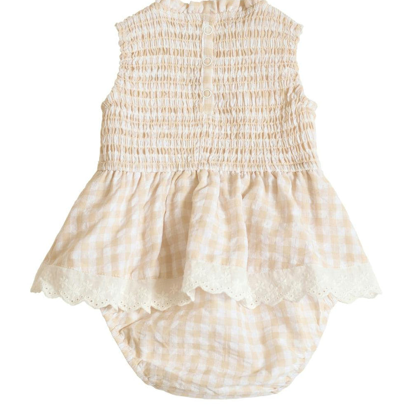 Baby Presley Sleeveless Romper in Cream Gingham