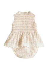 Baby Presley Sleeveless Romper in Cream Gingham