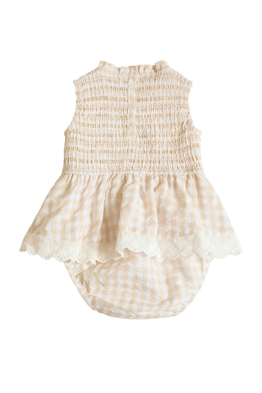 Baby Presley Sleeveless Romper in Cream Gingham