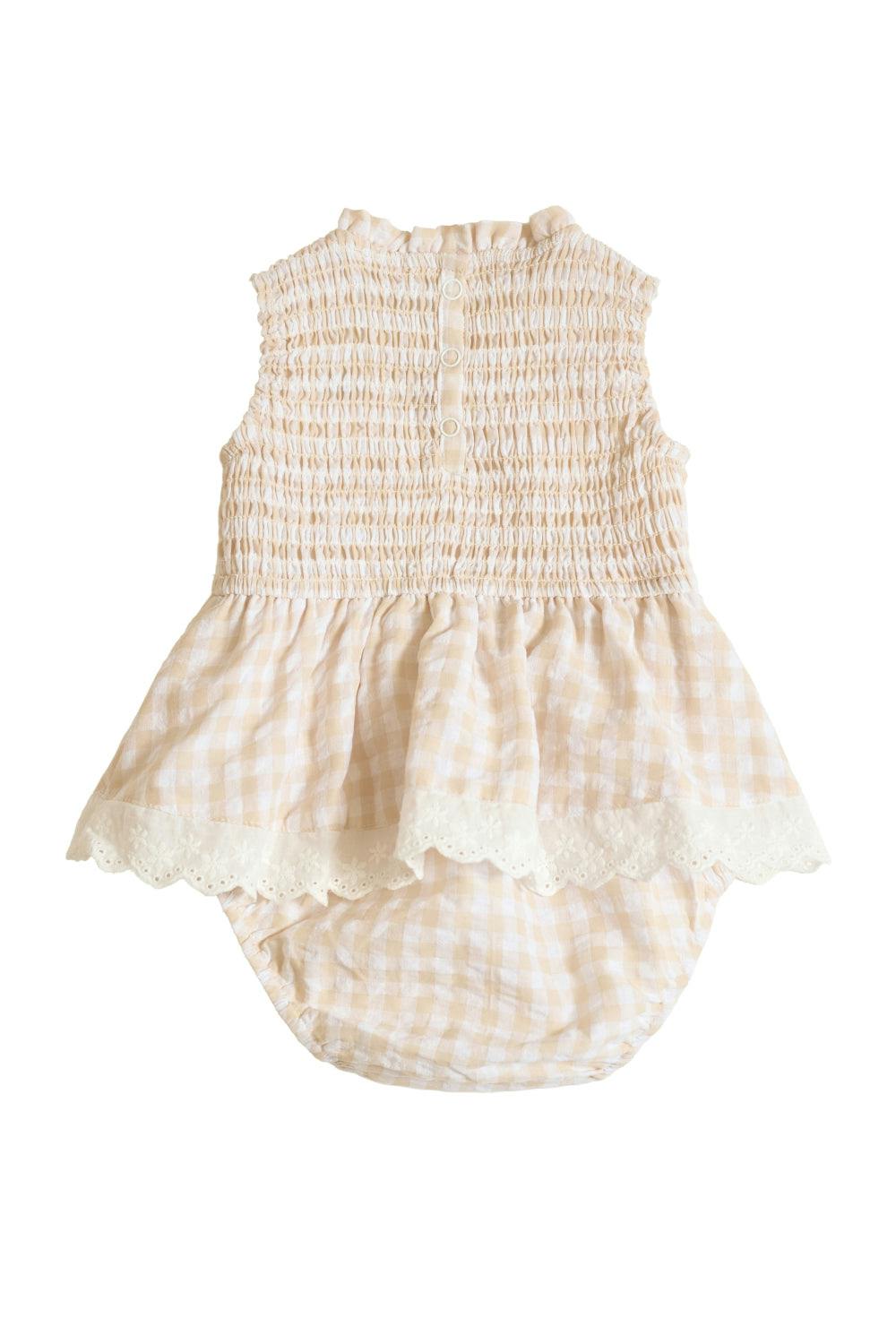 Baby Presley Sleeveless Romper in Cream Gingham