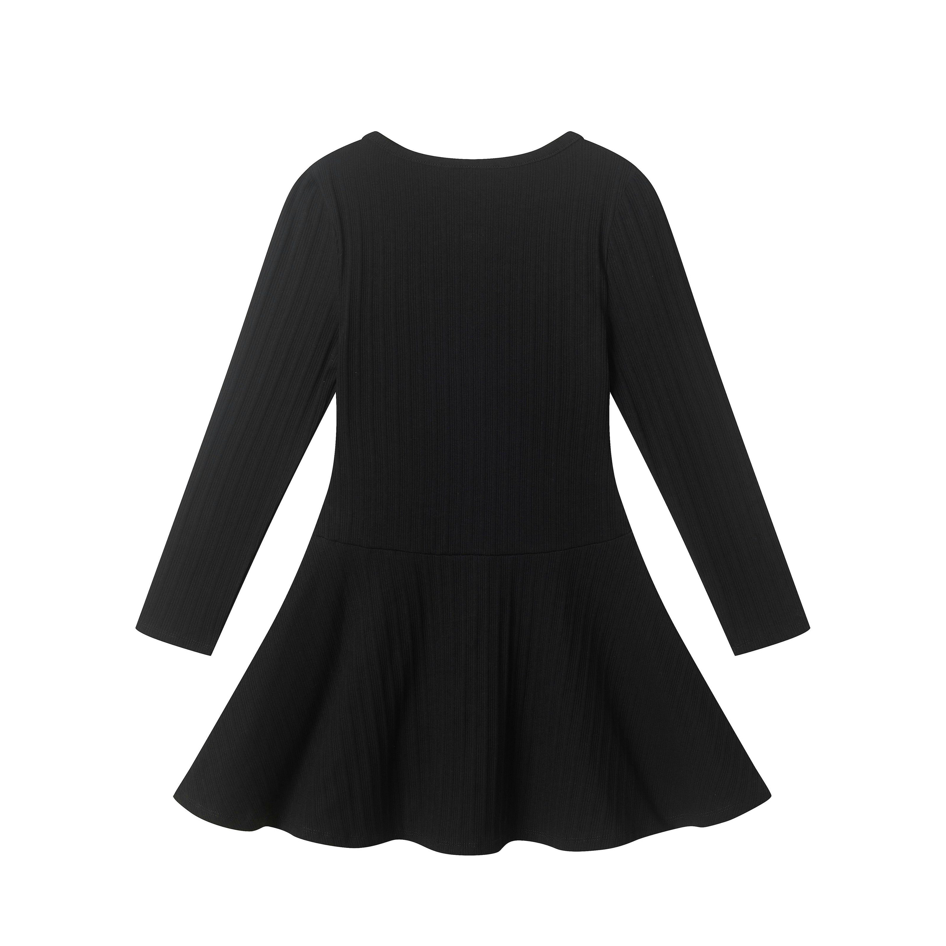 Tween Girls Ribbed Henley Dress | Black