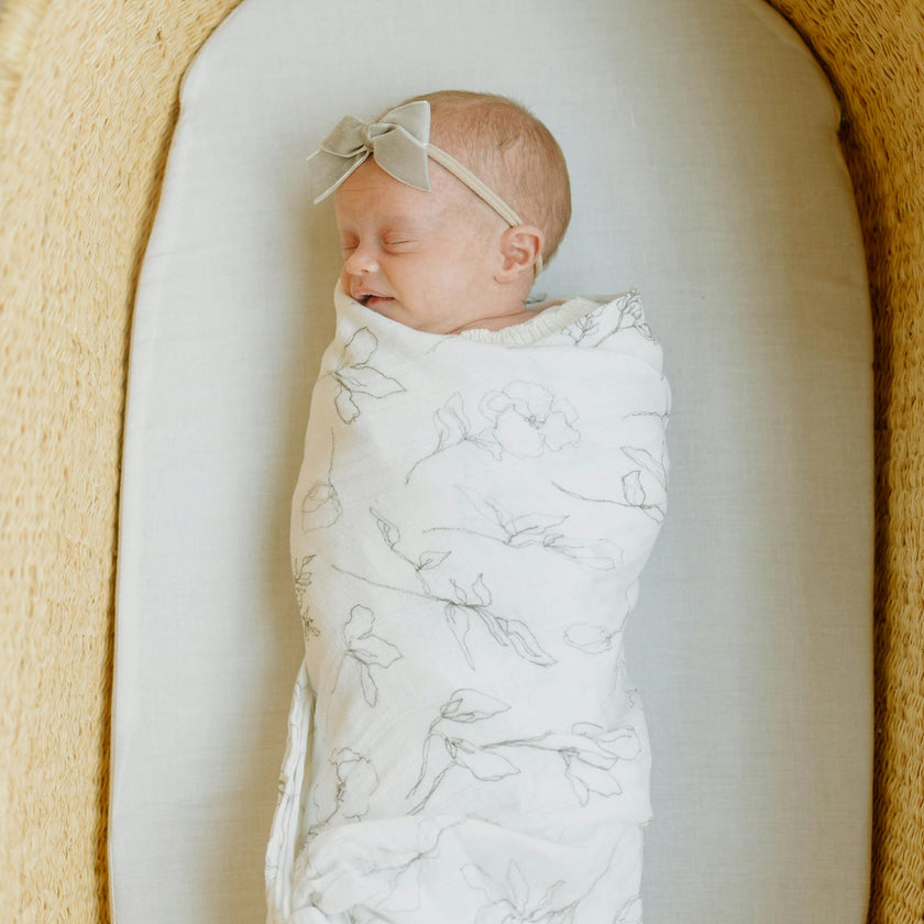 Organic Cotton Muslin Swaddle Blanket - Pencil Floral