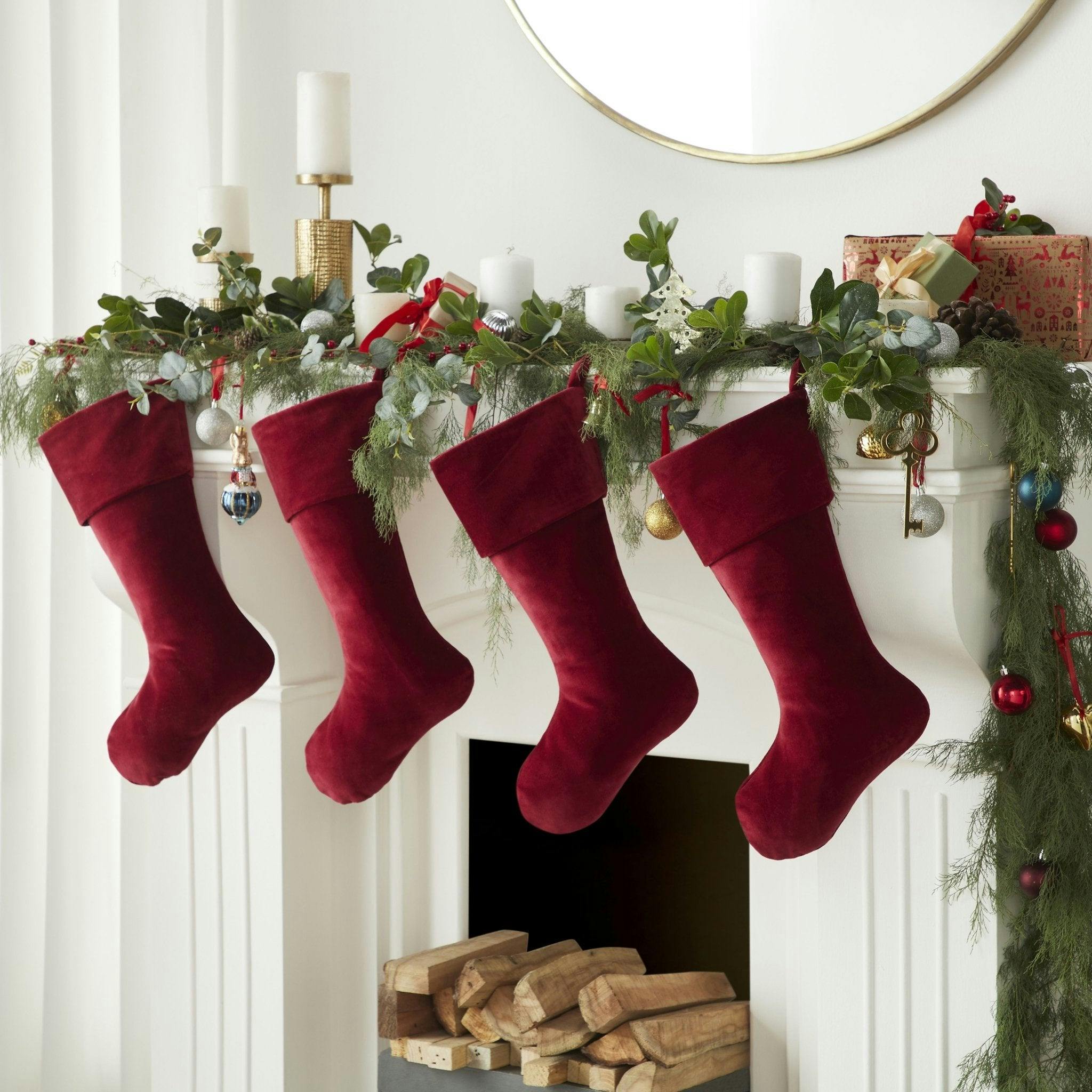 Classic Garnet Red Velvet Handmade Christmas Stocking- 20