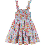 Girls Tiered Poplin Dress | White Strawberry
