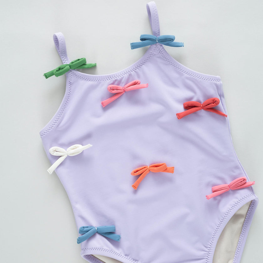 Girls Lottie Suit - Lavender Multi Bow Applique