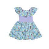 Spring Flowers Mixed Fabric Ruffle Dress