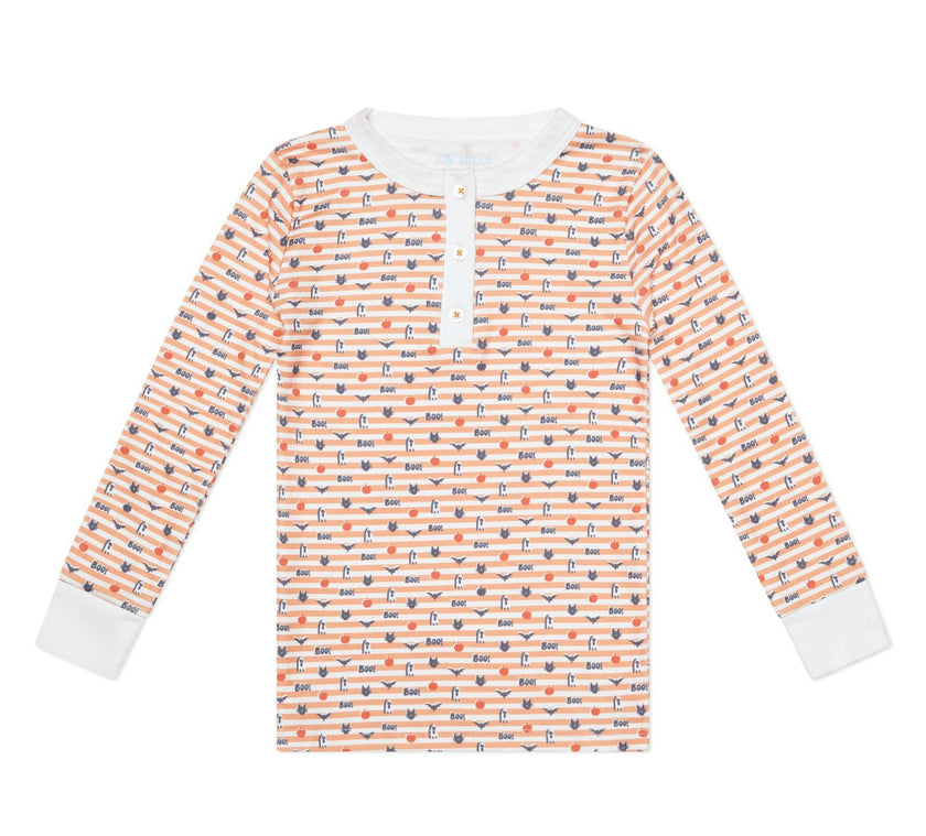 Pumpkin Stripe Halloween Two Piece Kids Henley Pajamas