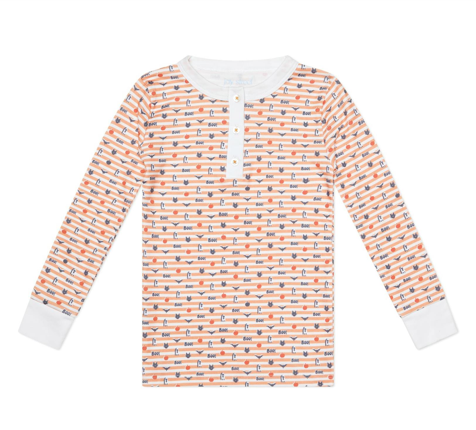 Pumpkin Stripe Halloween Two Piece Kids Henley Pajamas