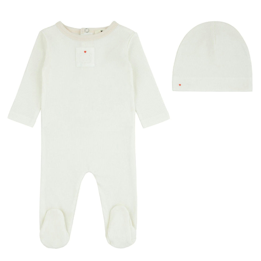 Teddy Patch Footie And Beanie, Boys