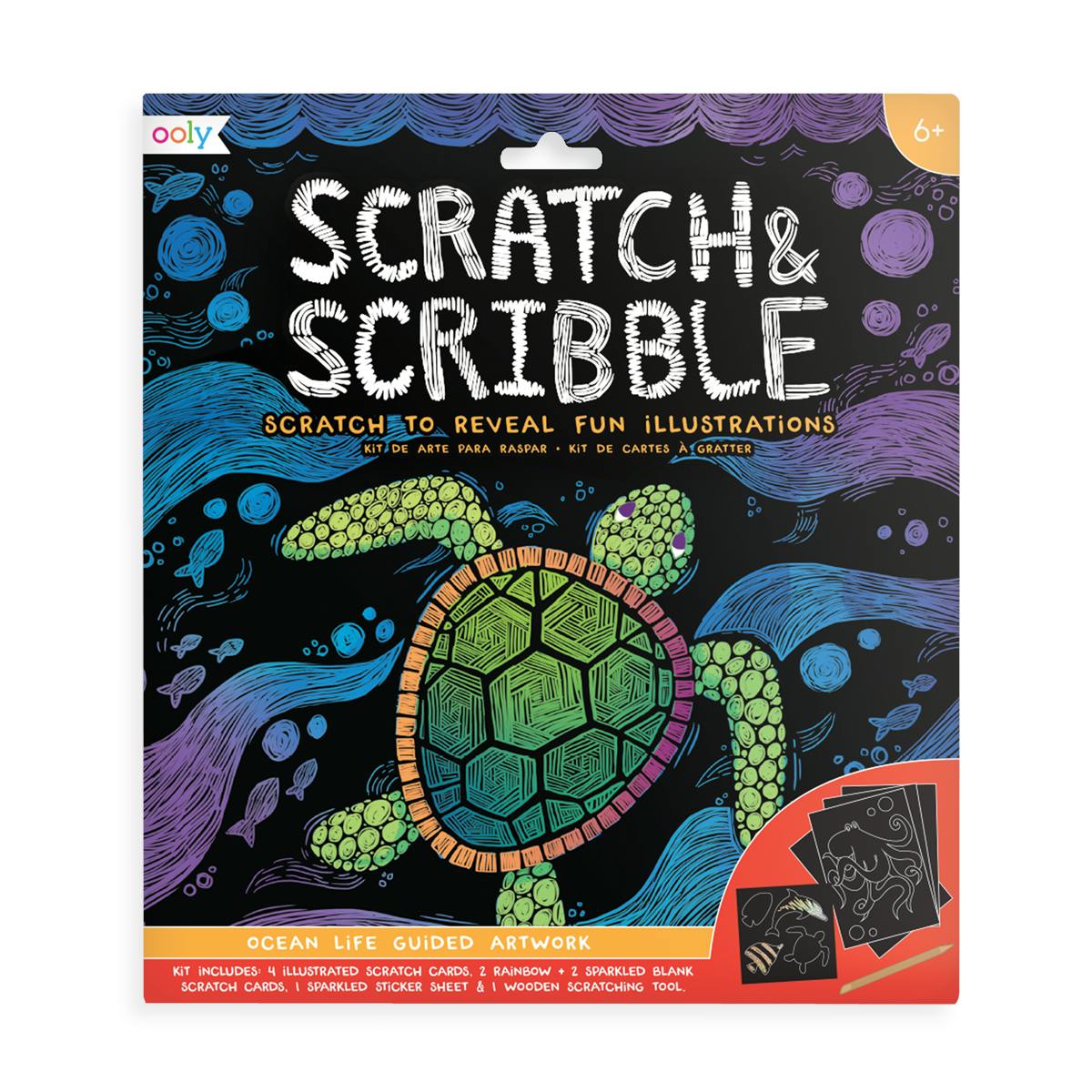 Scratch and Scribble Scratch Art Kit - Ocean Life - 8 Cards 1 Sticker Sheet
