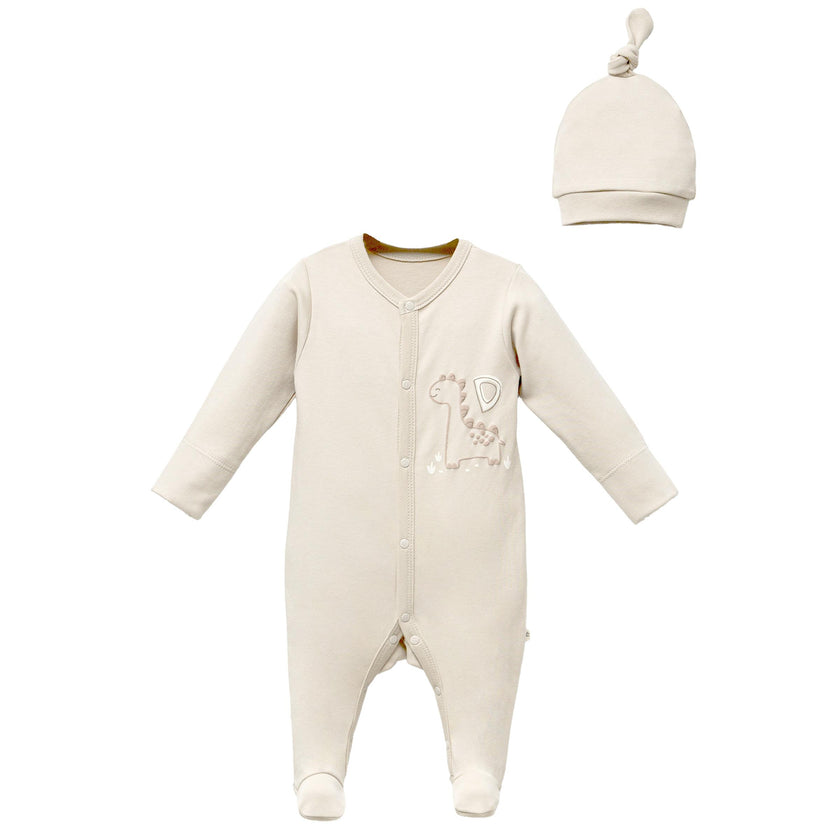 Beige Dinosaur Patch Babygrow & Hat
