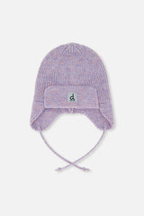 Baby Winter Knit Hat With Ear Flaps And Strings Lavender