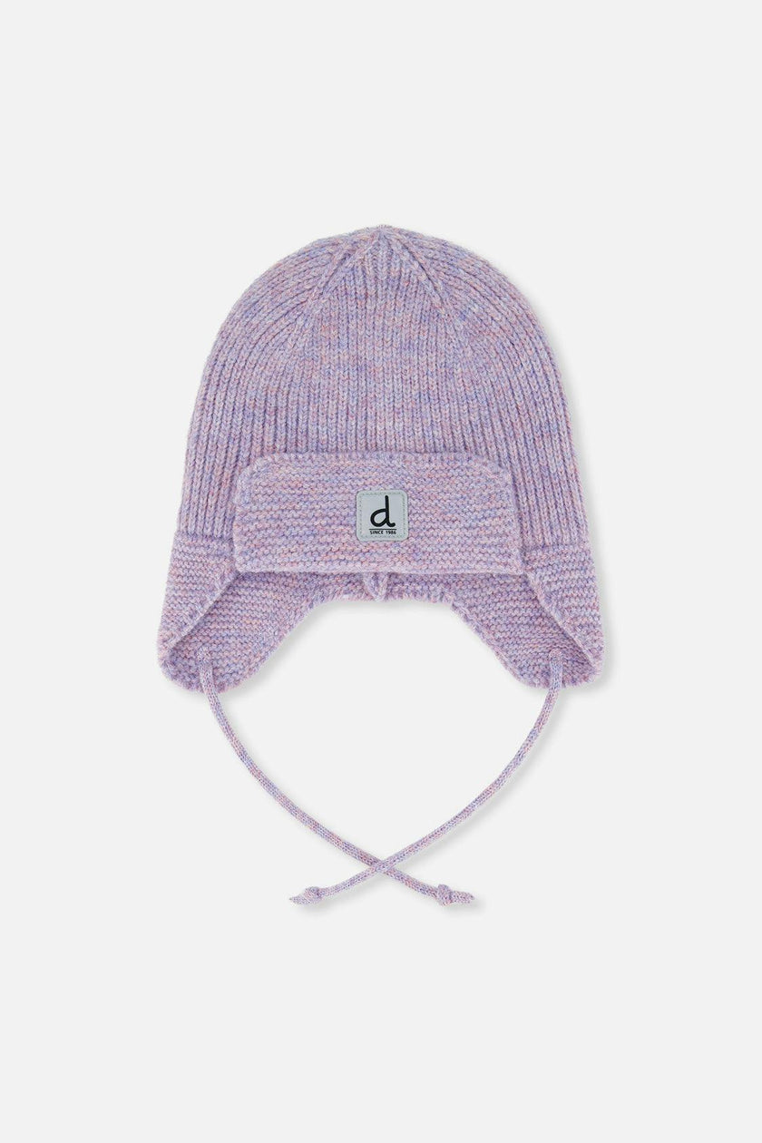 Baby Winter Knit Hat With Ear Flaps And Strings Lavender