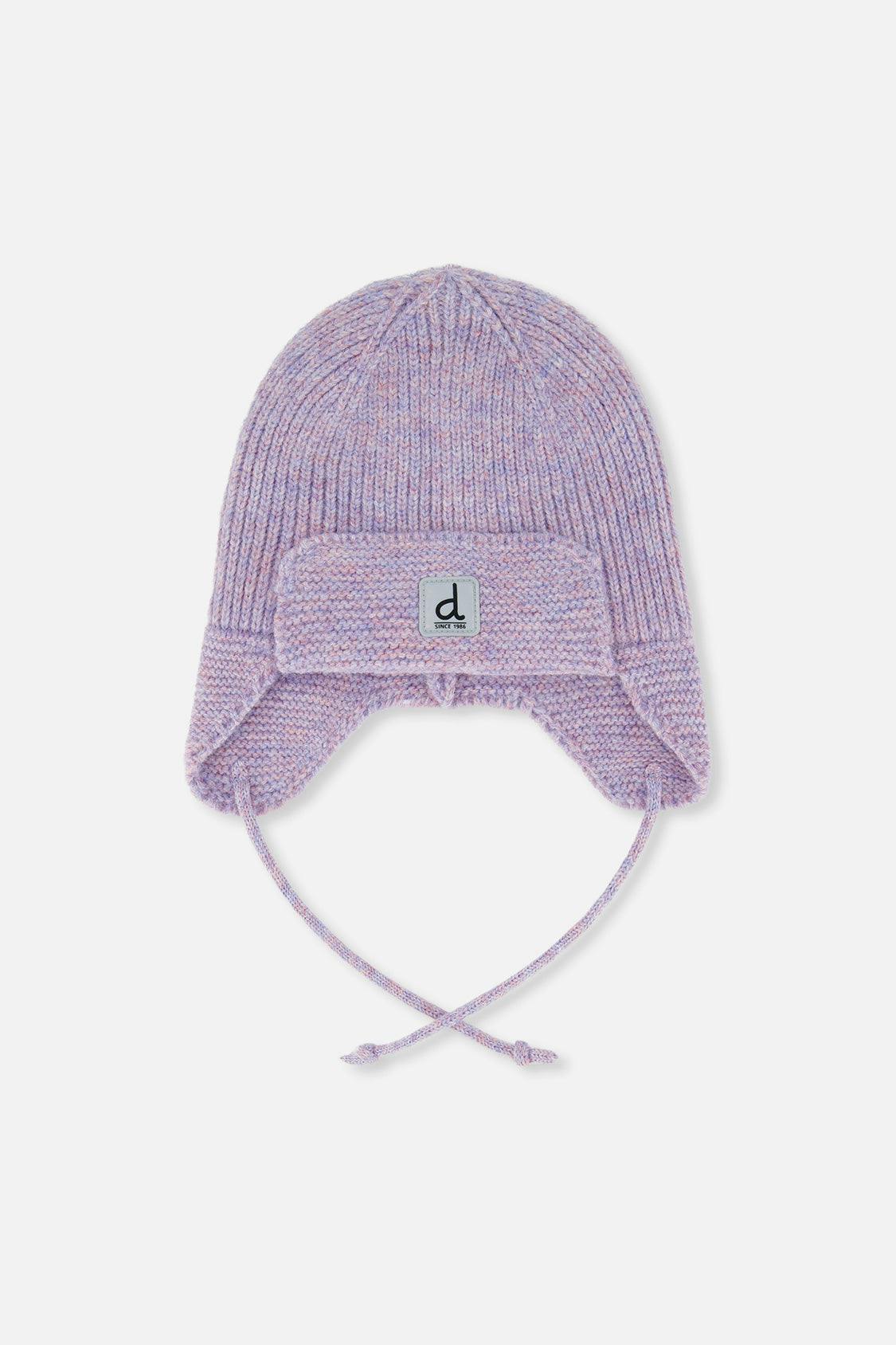 Baby Winter Knit Hat With Ear Flaps And Strings Lavender