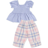Dusty Plaid - Smocked Blouse and Pant Set