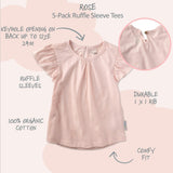 ROSE 5-Pack Ruffle Shoulder Short Sleeve T-shirts