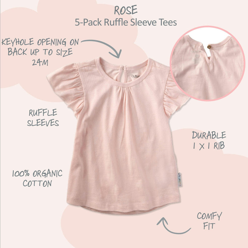 ROSE 5-Pack Ruffle Shoulder Short Sleeve T-shirts