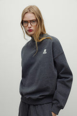 TNS Logo Rib Collar Woman Sweatshirt Dark Grey Melange