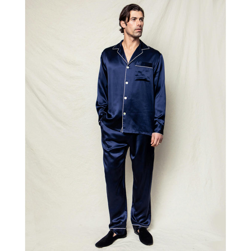 Men's Silk Pajama Set in Navy