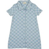 Denim Check Rolled Cuff Short Sleeve Shirt Dress