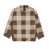 Corduroy Plaid Mao Collar Long Sleeve Toggle Top