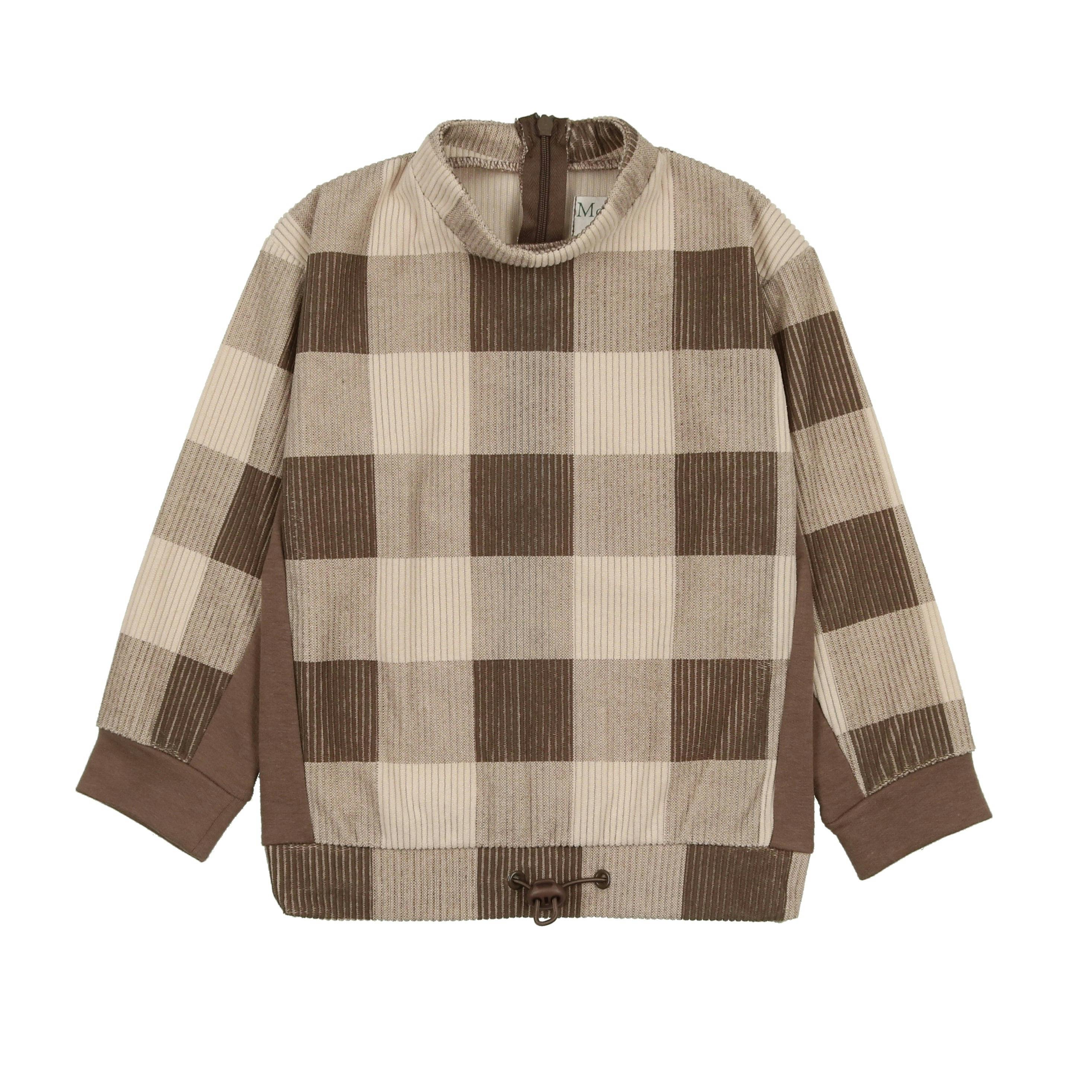 Corduroy Plaid Mao Collar Long Sleeve Toggle Top